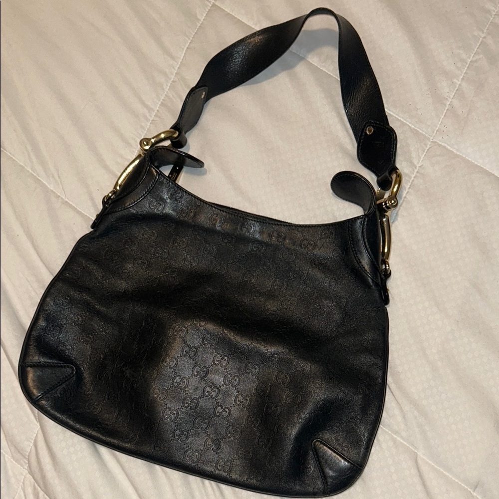 Gucci Horsebit Creole Hasler Guccissima Hobo Gold Black